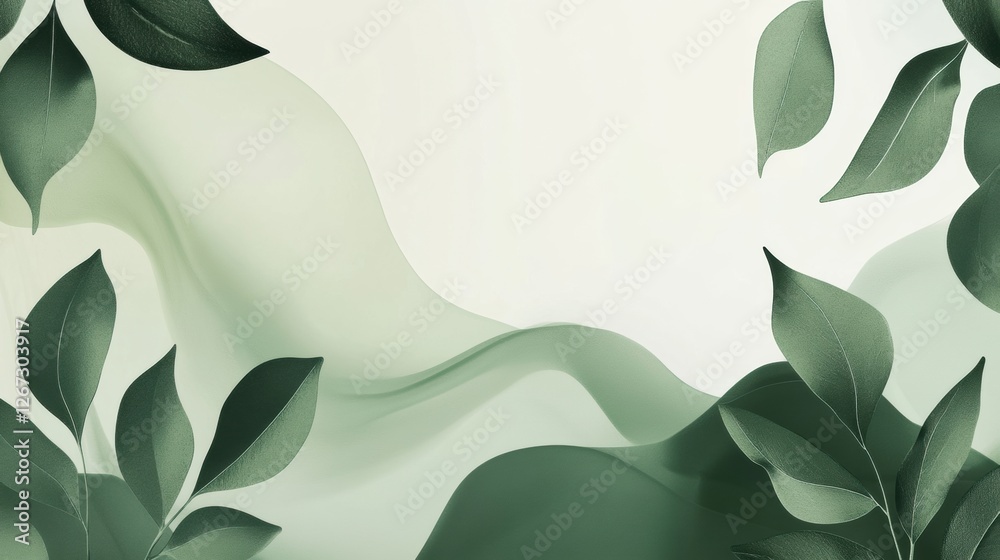 Fototapete soft green leaves and flowing fabric create a tranquil natural atmosphere in a harmonious setting. g