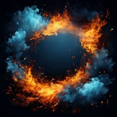 creative border frame of fire explosion , smoke and fire clouds background with copy space