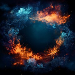Fototapeta premium creative border frame of fire explosion , smoke and fire clouds background with copy space