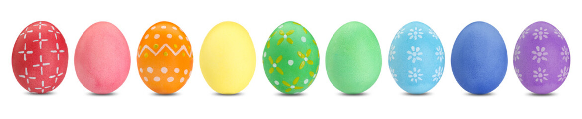 Easter eggs in different colors isolated on white, set