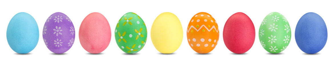Easter eggs in different colors isolated on white, set