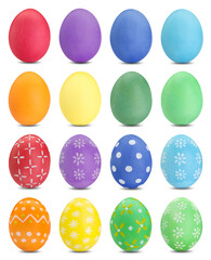 Easter eggs in different colors isolated on white, set