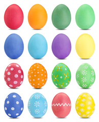 Easter eggs in different colors isolated on white, set