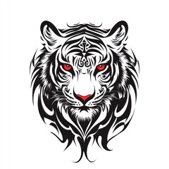 Fototapeta premium White tiger tribal art, intense gaze, isolated, graphic design