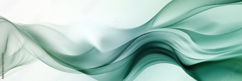 Poster swirling green and white waves create an ethereal atmosphere in a soft, flowing design. generative a