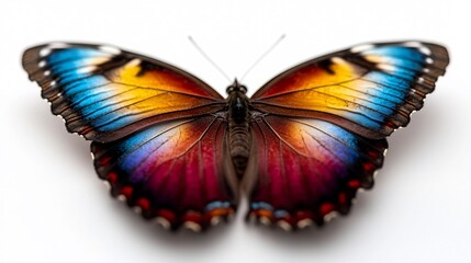 Colorful Butterfly with Detailed Wing Pattern on White Background Studio Shot