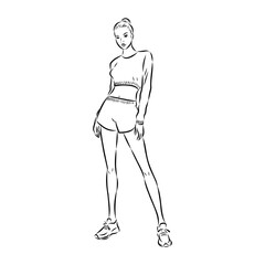 Vector fashion illustration of a beautiful girl in sports wear