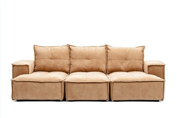 Naklejka premium Cozy and Stylish Beige Sofa with Plush Cushions and Modern Design for Comfortable Living Spaces