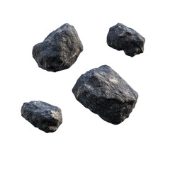 A collection of dark rocks showcasing natural texture and organic shapes. transparent background