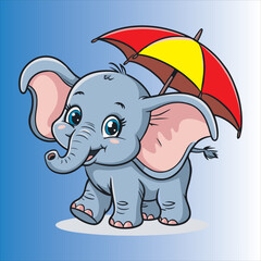 Elephant color vector illustration,Whimsical Cute Elephant Color Illustration