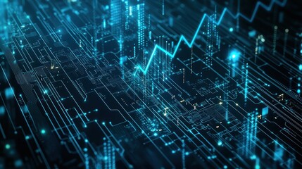 Obraz premium Digital circuit board with rising stock chart