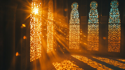 Golden patterns entwine with the glow of dawn as Ramadan mornings embrace heartfelt prayers