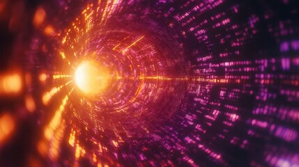 Obraz premium Data Stream Tunnel Abstract digital light tunnel, glowing particles background, futuristic technology concept