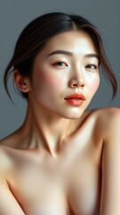 Fototapeta premium Portrait of beautiful asian woman on isolated grey background