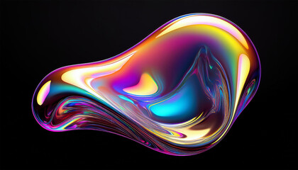 bold holographic liquid blob shape isolated featuring an iridescent wavy melted substance with a vibrant gradient effect on a black background ideal for modern abstract design and futuristic art