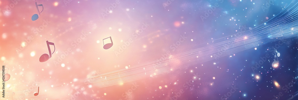 Leinwandbilder Background of colorful light patterns and musical notes creating a vibrant atmosphere for creative projects or relaxation. Generative AI