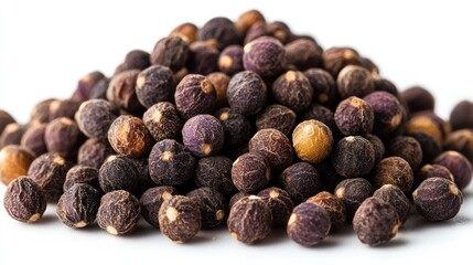 Obraz premium Heap of dark seeds on white background, studio shot, food ingredient