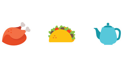 Food and fruits vector icon set for children stories and coloring books