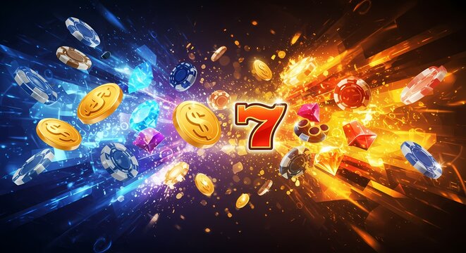 Dynamic Casino Slot Machine Background with Glowing Lights, Coins, and Abstract Design for Gaming Themes