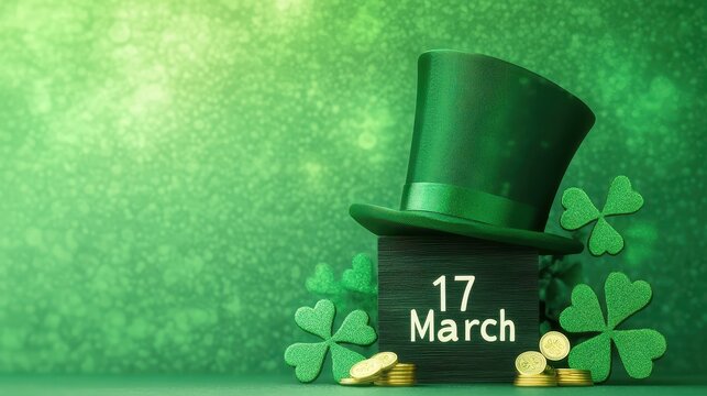 St. Patrick's Day with a wooden block on the date "17 March" 