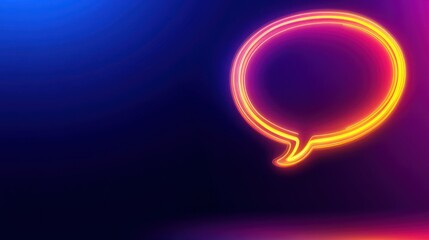 Obraz premium Neon speech bubble glowing in dark space, communication concept, website banner