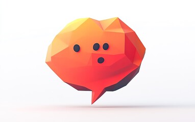 A vibrant, low-poly speech bubble icon in orange and red colors, symbolizing communication and dialogue, isolate on white background.