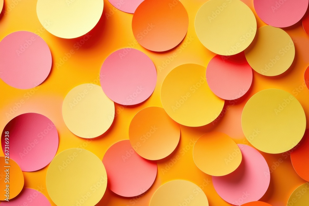 Poster colorful paper circles in vibrant shades creating a cheerful and artistic background composition. ge