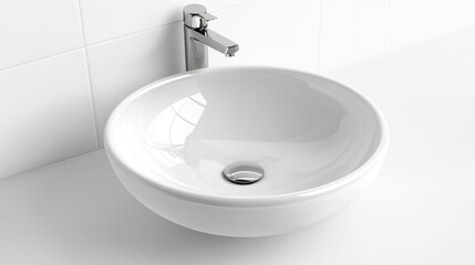 Fototapeta premium Modern round sink with sleek faucet on white countertop