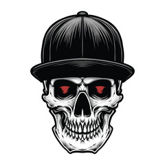 red eyes skull with cap vector logo