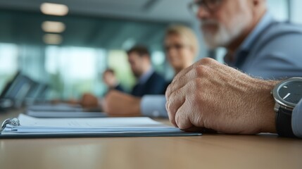 Fototapeta premium Collaborative business meeting highlighting inclusion in modern boardroom