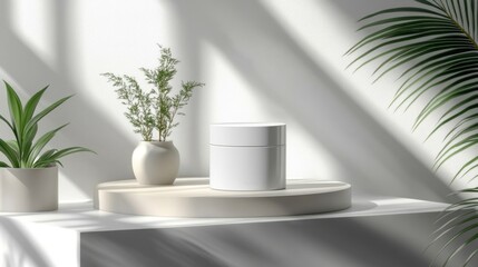 White Wireless Earbuds On A Round Table With Plants