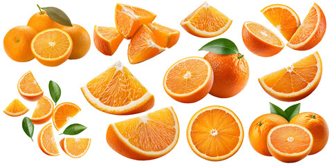 set of oranges isolated on white background, cut out