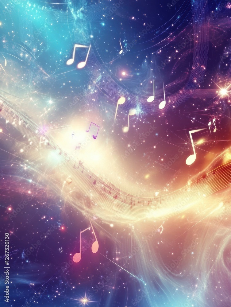 Aufkleber cosmic melody intertwining musical notes and colorful cosmic background in a surreal moment of creat