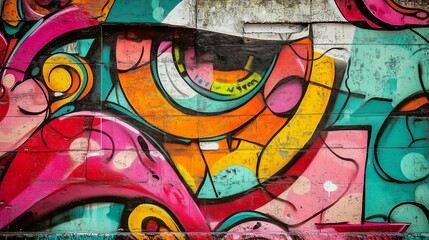 Colorful graffiti wall a large eye. Seamless seamless art pattern with vibrant vibrant graffiti. A city wall with concrete weathered with street art. A vibrant mural adorned lifestyle with a giant.