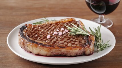 Succulent Porterhouse Steak Plated with Fresh Rosemary Garnish