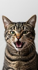 Portrait of angry cat the cat is angry bares its teeth hisses isolated on a white background close up ai generative

