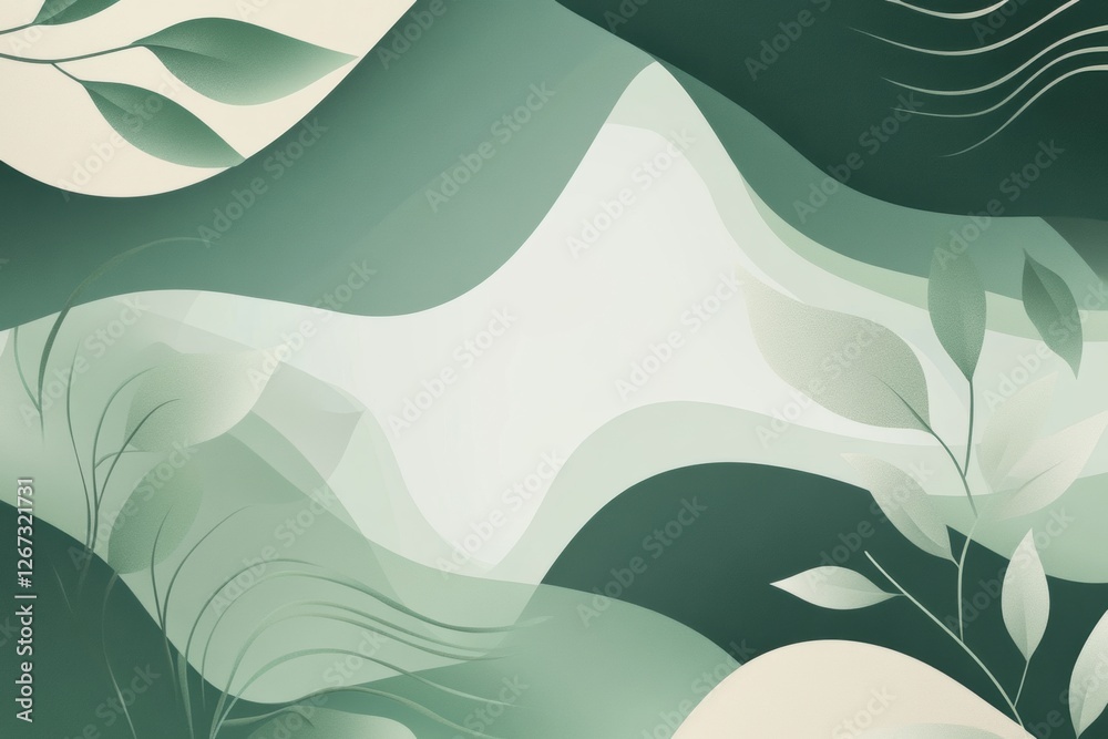 Fototapete nature inspired abstract design featuring soft green tones and flowing shapes in a tranquil composit