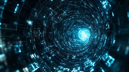 Obraz premium Abstract Digital Tunnel Futuristic Technology Background Blue Light Neon Glowing Lines Circuit Board Design Pattern Graphic Illustration Modern Art 3d