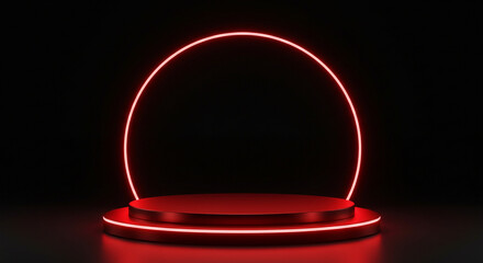 A minimalist, abstract red neon circle, glowing in the dark, with a futuristic feel