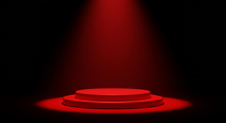A dark, abstract background with a futuristic, minimalist red neon circle