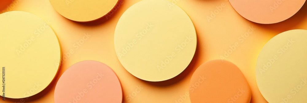 Aufkleber colorful arrangement of round paper cutouts in hues of yellow and orange on a soft gradient backgrou