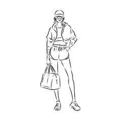 Vector fashion illustration of a beautiful girl in sports wear