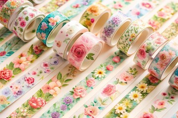 Pastel Floral Washi Tape Collection: Semitransparent Adhesive Strips for Crafts & Scrapbooking