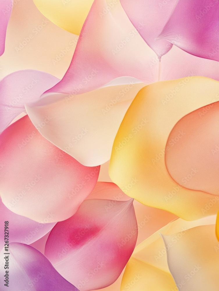 Poster colorful floral petals overlapping in soft hues create a serene and vibrant visual. generative ai