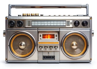 Fototapeta premium Retro Radio Cassette Recorder: Vintage Audio Player Isolated on White Background