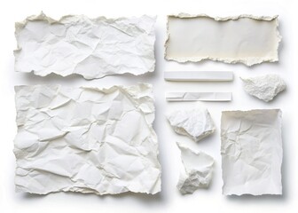 Ripped Paper Pieces Isolated on White Background - Texture Collage for Design