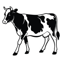 Cow vector, Holstein Cow head vector silhouette, Holstein Silhouette, A clean black silhouette of a Holstein Cow Walking Pose isolated on a white background
