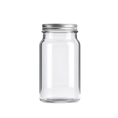 Clear Glass Jar with Metal Lid on a White Background for Food Storage, Organization, and Decorative Use in Kitchen or Pantry Settings