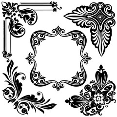 Vintage Design Elements. Elegant Corners and Borders Vector Set.