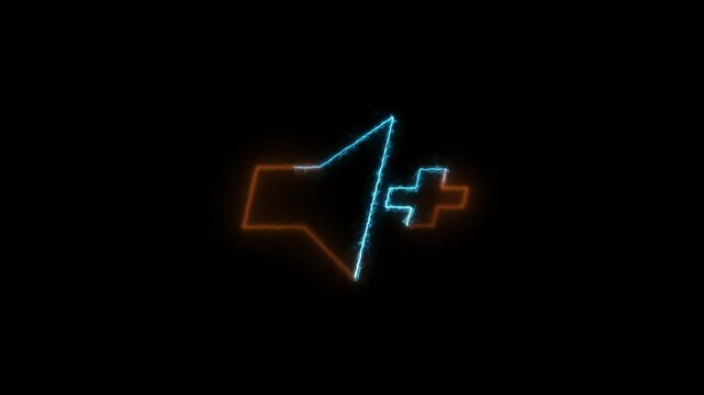 Volume up neon sign appear in center and disappear after some time. Animated colorful neon ico